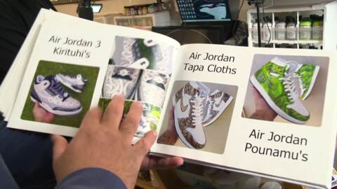 Video for Ngāti Kahungunu artist turns his whakairo skills to painting custom sneakers