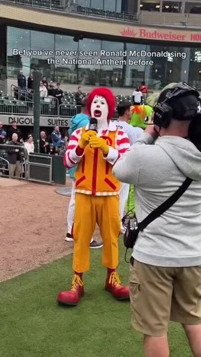 Ronald McDonald Sings National Anthem at Minor League Baseball Game ...