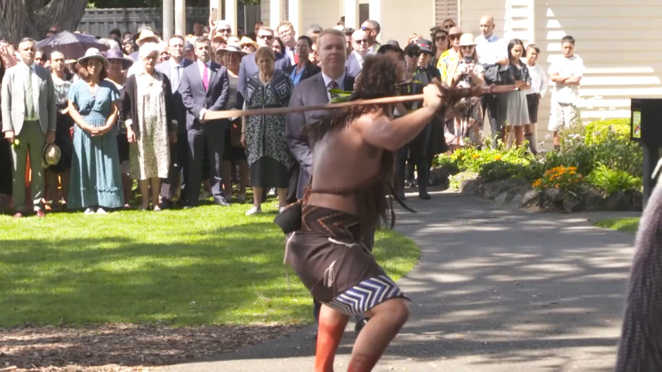 Video for Chris Hipkins welcomed as Prime Minister to Waitangi
