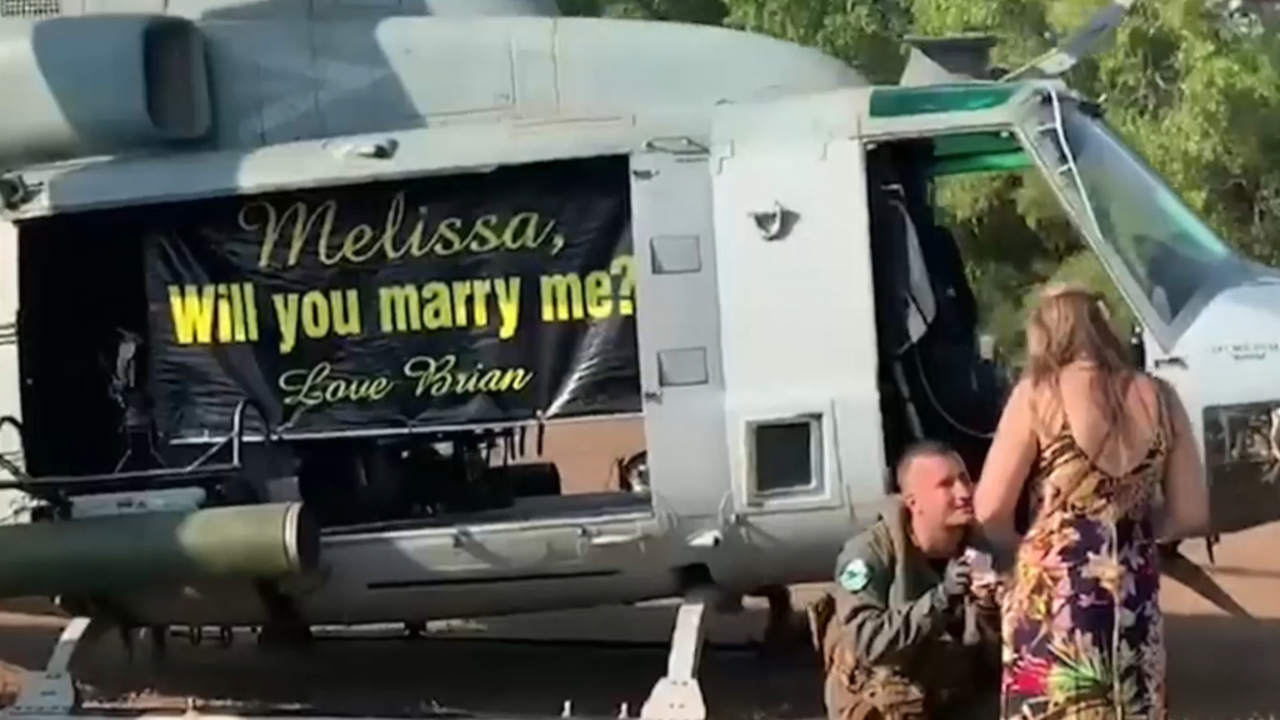 Marine uses chopper to propose to girlfriend in Darwin