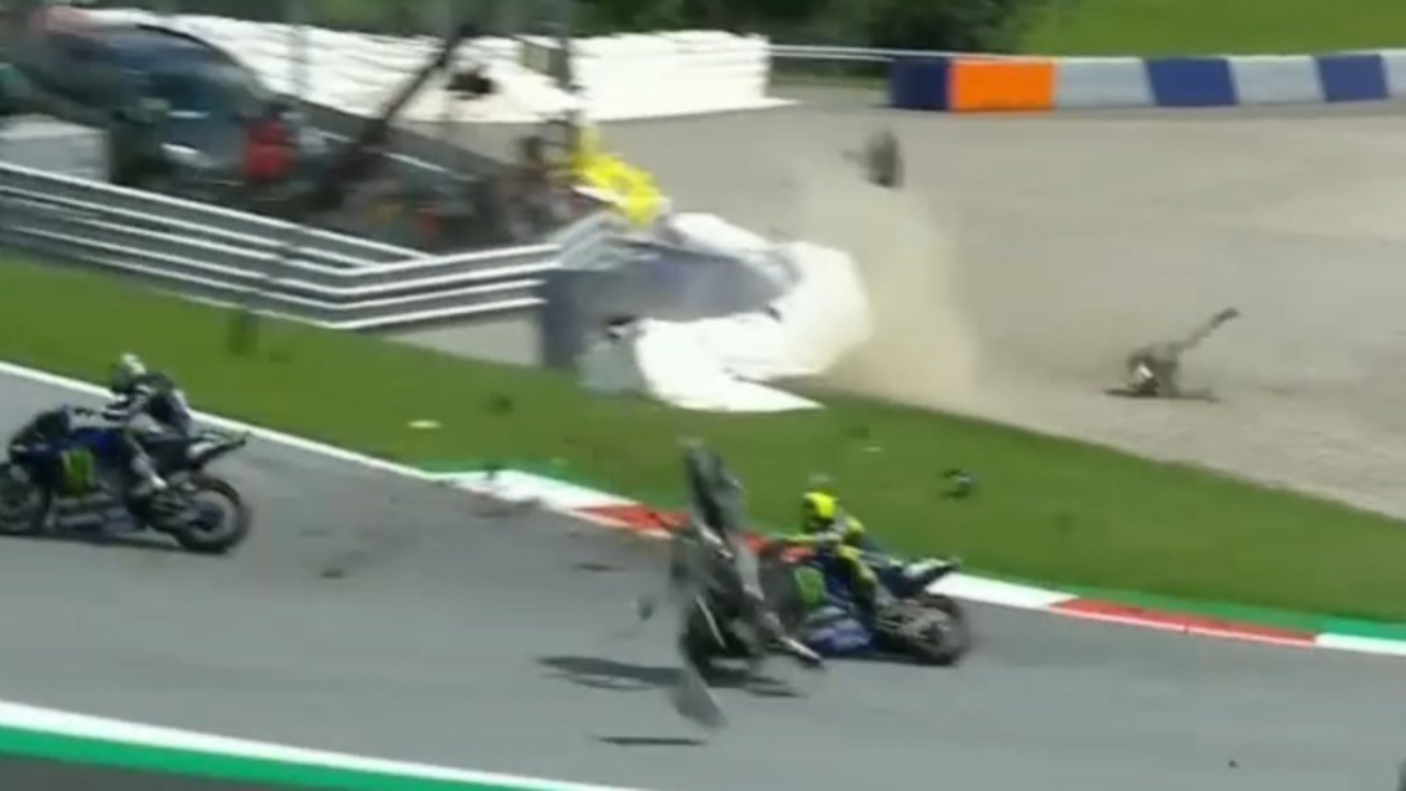 Flying bikes narrowly miss MotoGP star Rossi