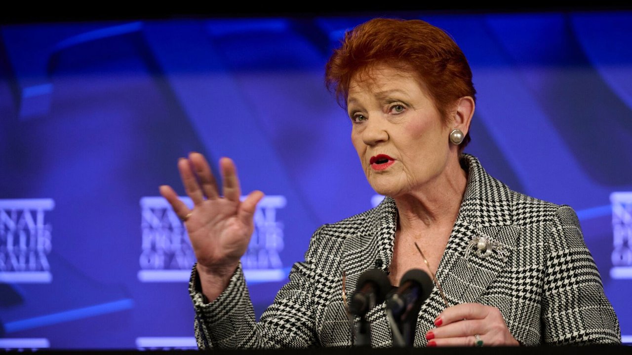 Pauline Hanson gets emotional during National Press Club speech