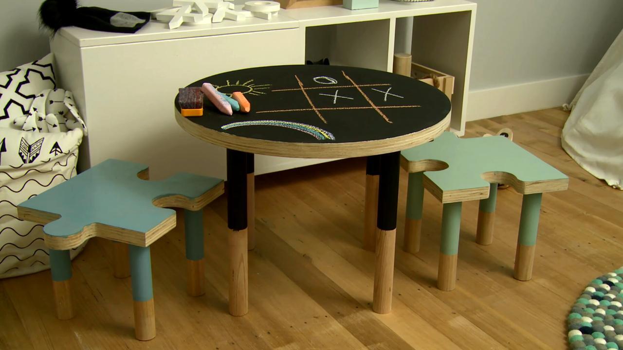 How to Make a Little Blackboard Table with Giant Pencil Legs - A Crafty Mix