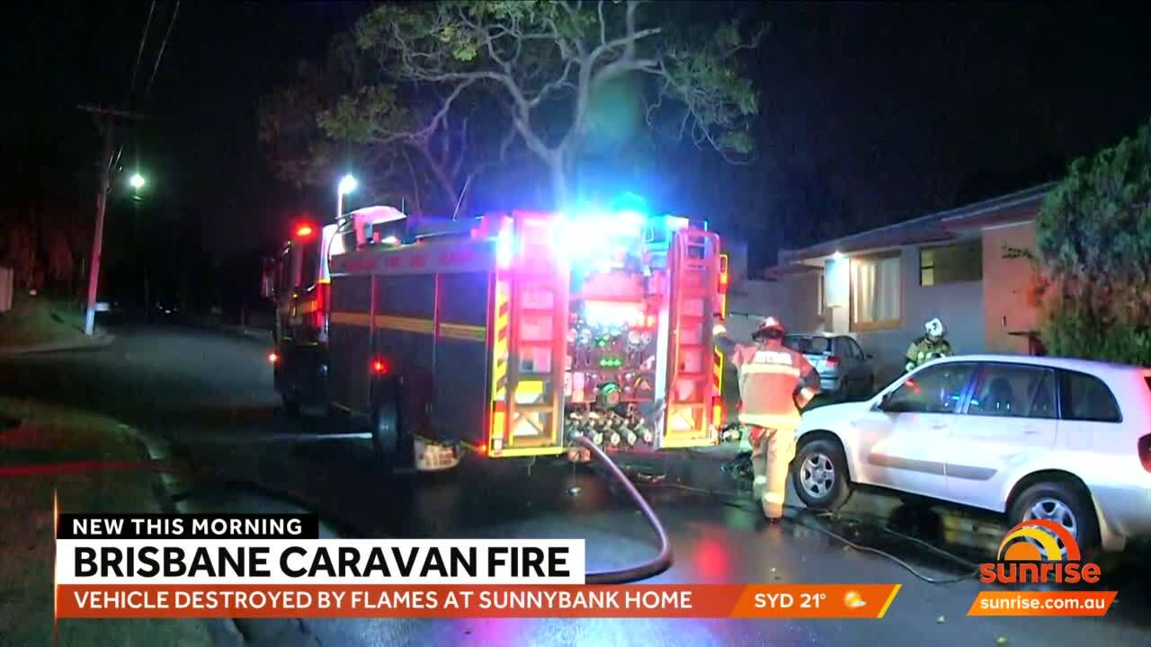 Caravan destroyed by fire in Sunnybank Brisbane