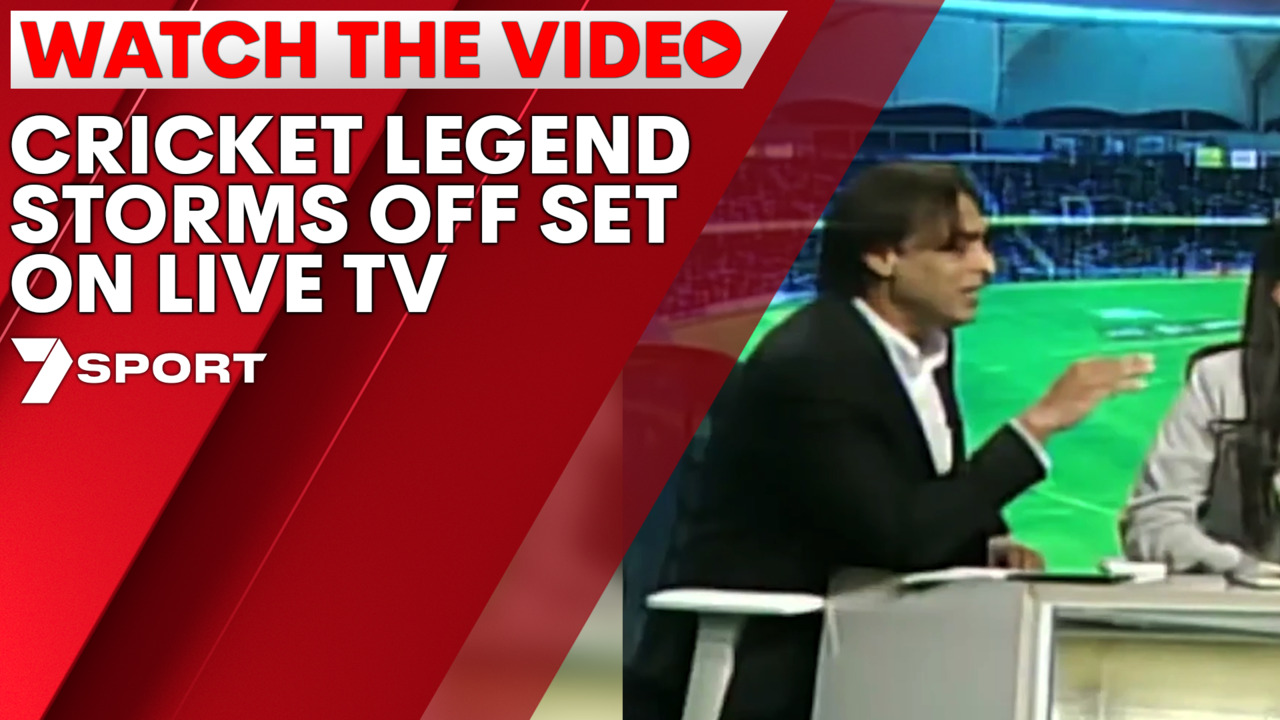Cricket legend Shoaib Akhtar quits on LIVE TV after rude hosts unacceptable insult after T2 World Cup match 7NEWS