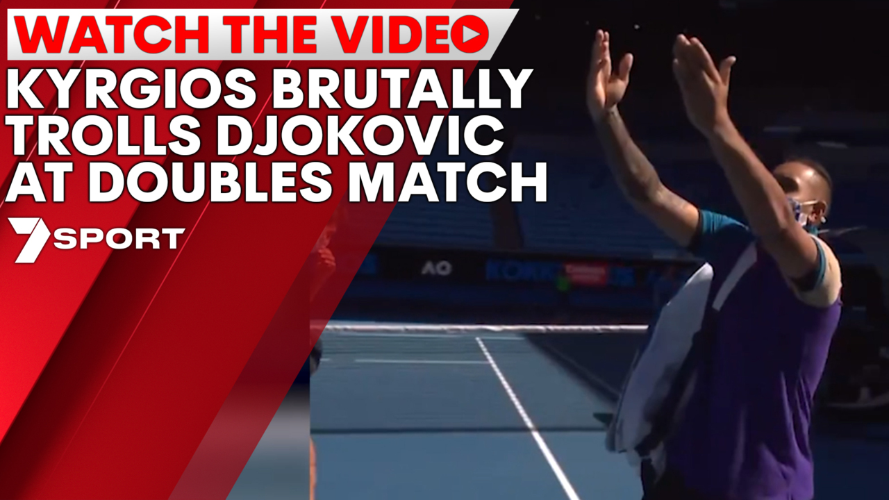 Australian Open 2021 drama as Nick Kyrgios trolls Novak Djokovic with brutal on-court stunt 7NEWS
