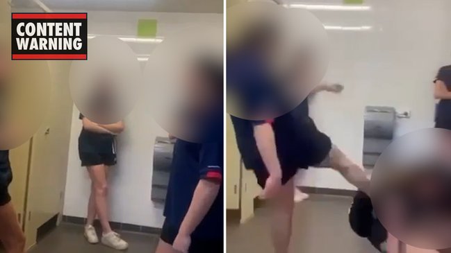 Disturbing school bathroom fight
