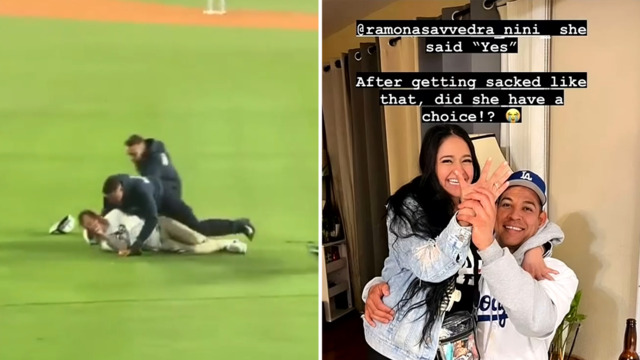 Dodgers fan gets destroyed by security on Opening Day while attempting to  propose on field