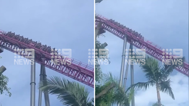 Rollercoaster becomes stuck at Movie World on the Gold Coast