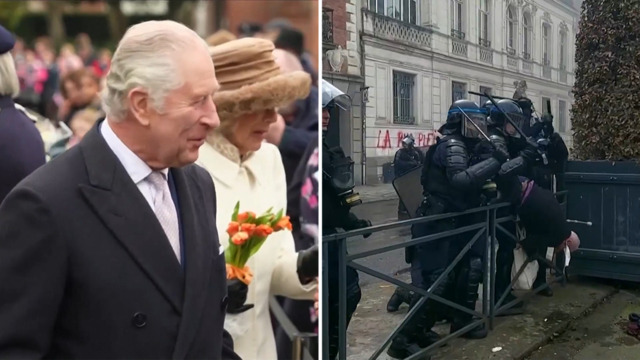 King Charles and the Queen Consort postpone state visit to France after  pension protests turn violent