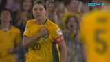 Sam Kerr gifts young Matildas fan Zara Borcak winning jersey at Suncorp  Stadium after victory against France