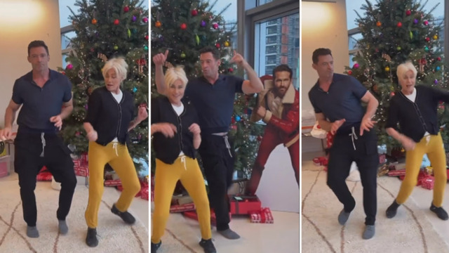 Hugh Jackman and Wife Dance Next to Cardboard Cutout of Ryan Reynolds